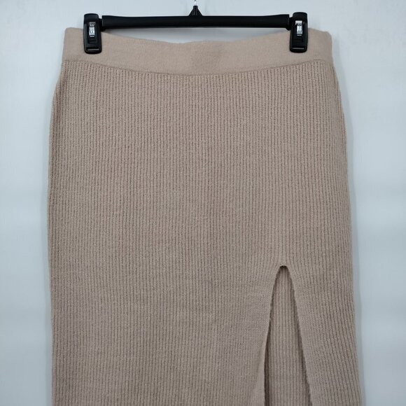 New Leith Sweater Knit Bodycon Front Slit Midi Ribbed Skirt Size 1X Women Beige - Picture 3 of 11